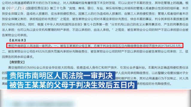 10岁男孩高空抛灭火器砸死邻居：父母被判赔78万